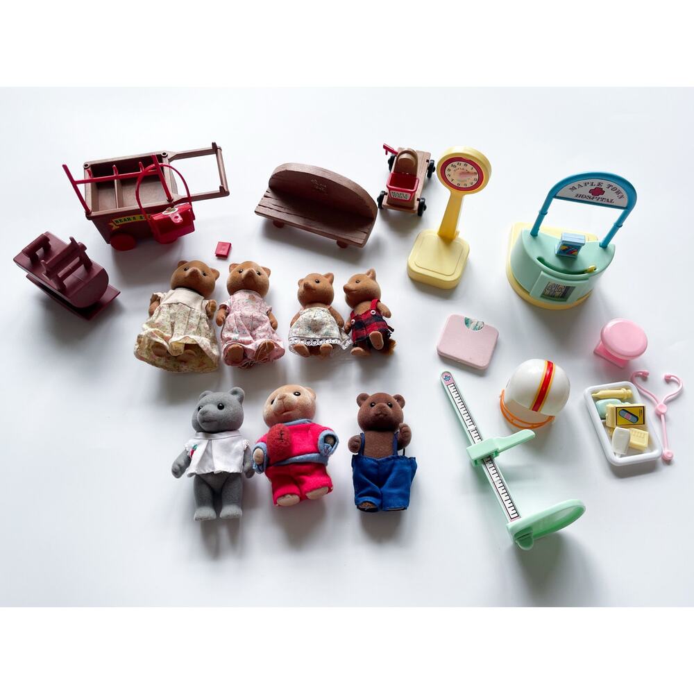 Vintage 80s Maple Town Fox and Bear Figures and Accessories Lot